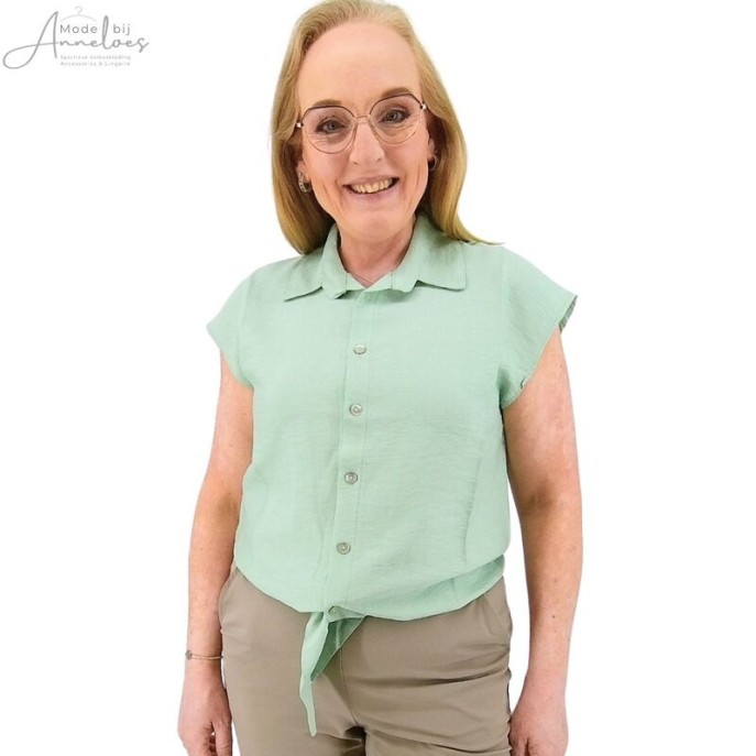 Anna Menotti Blouse ML kraag strik Mint